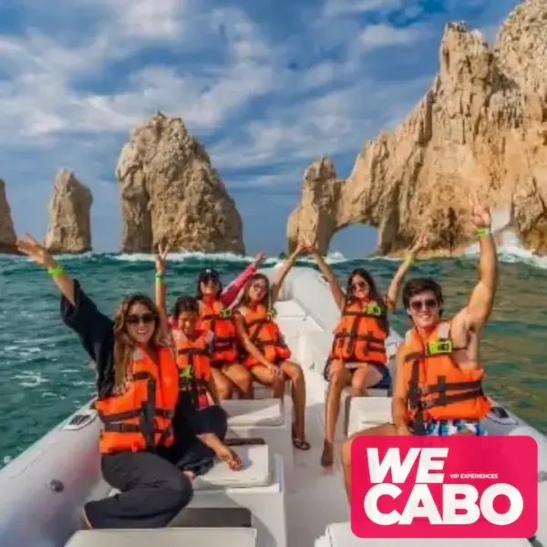 Image of a combo tour in Cabo San Lucas featuring a visit to the Arch and a camel ride along the beach, courtesy of WECABO.