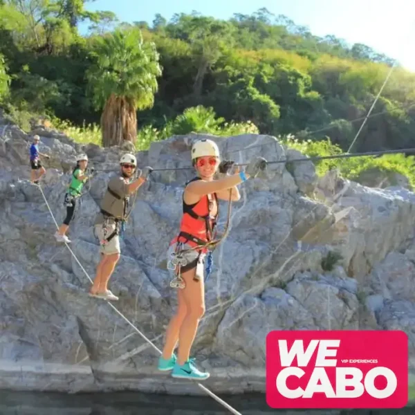 Image of a combo tour featuring ziplining and ATV 4x4 driving through the desert landscapes of Los Cabos, courtesy of WECABO.