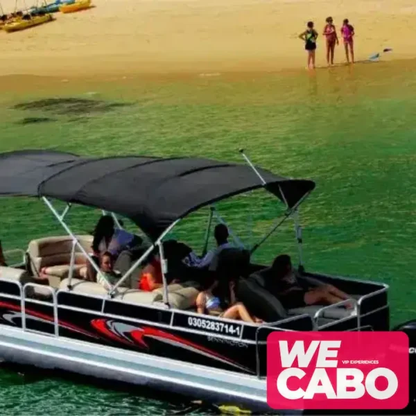 Image of a luxury trimaran cruising in Cabo San Lucas, perfect for parties or sunsets, courtesy of WECABO.