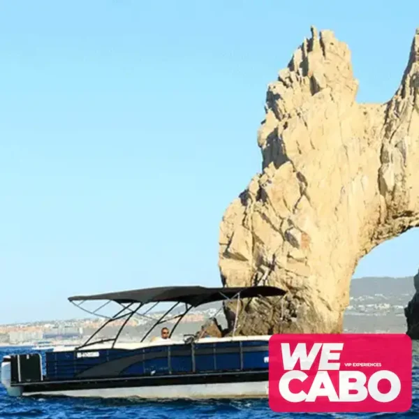 Image of a luxury trimaran cruising in Cabo San Lucas, perfect for parties or sunsets, courtesy of WECABO.